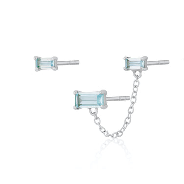 Aquamarine Chained Baguette Stud Earring Stack Set  | Scream Pretty x Hannah Martin