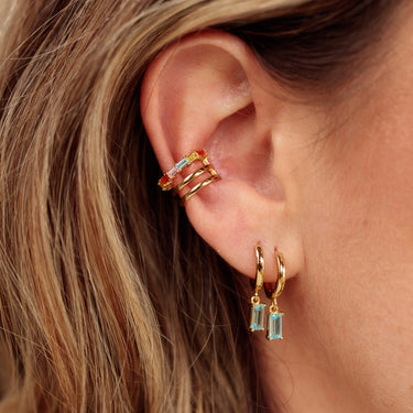 Aquamarine Baguette Charm Hoop Earrings | March Birthstone Hoop Earrings | Scream Pretty x Hannah Martin