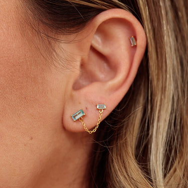 Aquamarine Chained Baguette Stud Earring Stack Set  | Scream Pretty x Hannah Martin