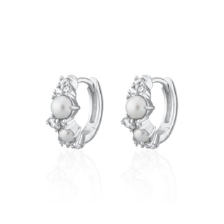 Pearl Silver Huggie Hoop Earrings