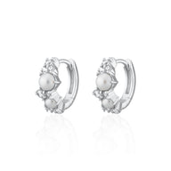 Pearl Silver Huggie Hoop Earrings