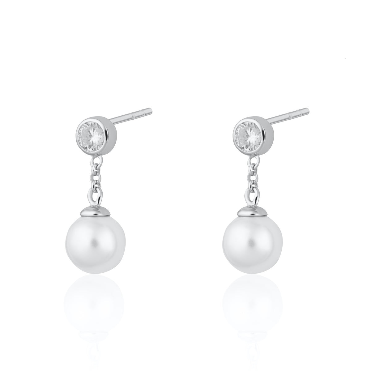 Hannah Martin Silver Pearl Drop Stud Earrings