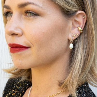 Sparkle Huggie Earrings with Baroque Pearls | Pearl Drop Hoop Earrings | Scream Pretty x Hannah Martin