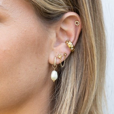 Sparkle Huggie Earrings with Baroque Pearls | Pearl Drop Hoop Earrings | Scream Pretty x Hannah Martin