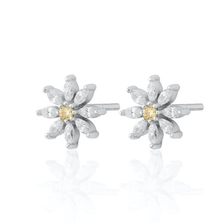 Silver Sparkling Flower Stud Earrings | Clear Stone Flower Studs