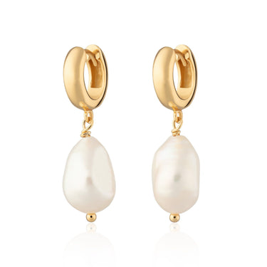 Hannah Martin Baroque Pearl Huggie Earrings Gold Plated Earrings by Scream Pretty