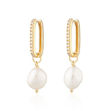 Sparkle Oval Hoop Earrings with Baroque Pearls | Pearl Drop Hoop Earrings | Scream Pretty x Hannah Martin