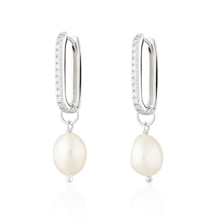 Hannah Martin Sparkle Oval Hoop Earrings with Baroque Pearls Sterling Silver Earrings by Scream Pretty