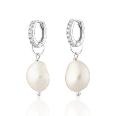 Hannah Martin Sparkle Huggie Earrings with Baroque Pearls Sterling Silver Earrings by Scream Pretty