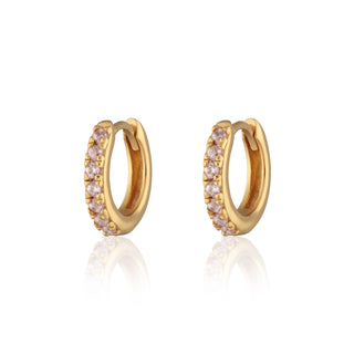 Gold Huggie Earrings with Pink Stones