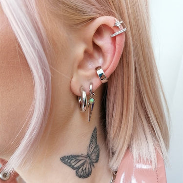Green Opal Spike Charm Hoop Earrings