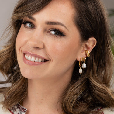Sparkle Oval Hoop Earrings with Baroque Pearls | Pearl Drop Hoop Earrings | Scream Pretty x Hannah Martin