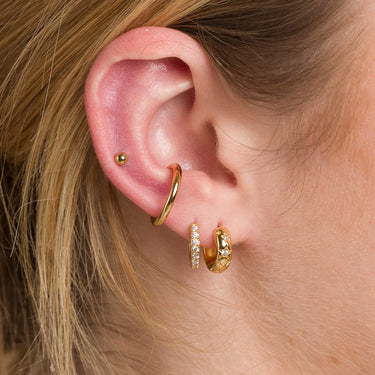 Celestial Chunky Gold Huggie Hoop Earrings with Ear Stack