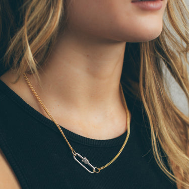 Mixed Metal Long Link Carabiner Curb Chain Necklace | Charm Collector Necklaces | Scream Pretty