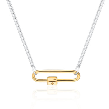 Mixed Metal Long Link Carabiner Curb Chain Necklace | Charm Collector Necklaces | Scream Pretty