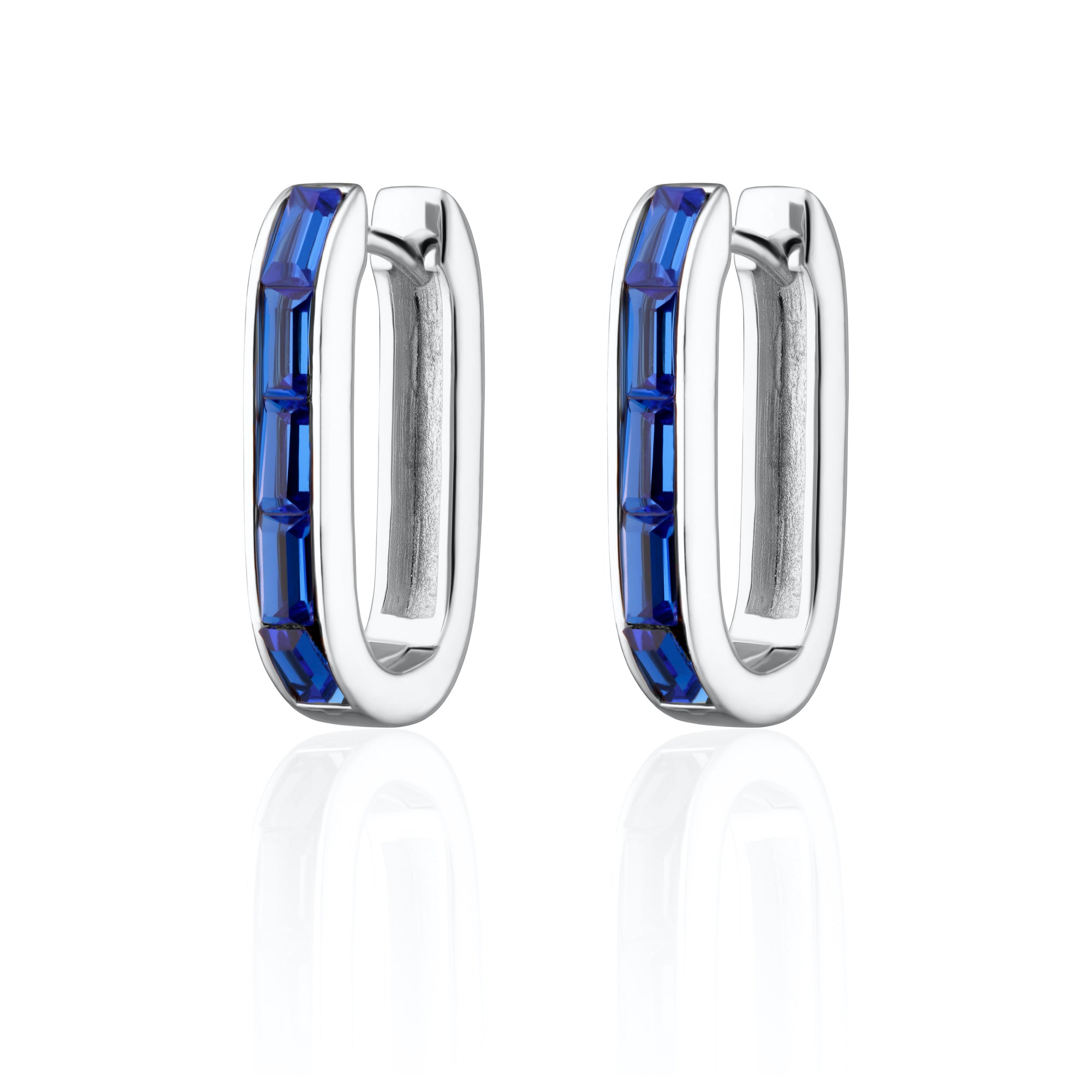 Oval Baguette Hoop Earrings with Blue Stones by Scream Pretty