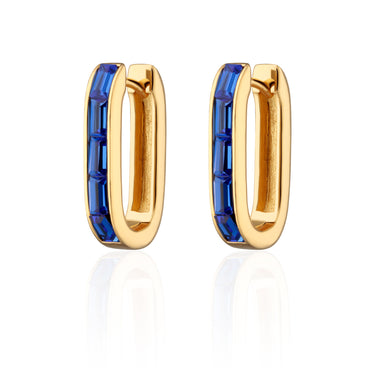 Oval Baguette Hoop Earrings with Blue Stones by Scream Pretty
