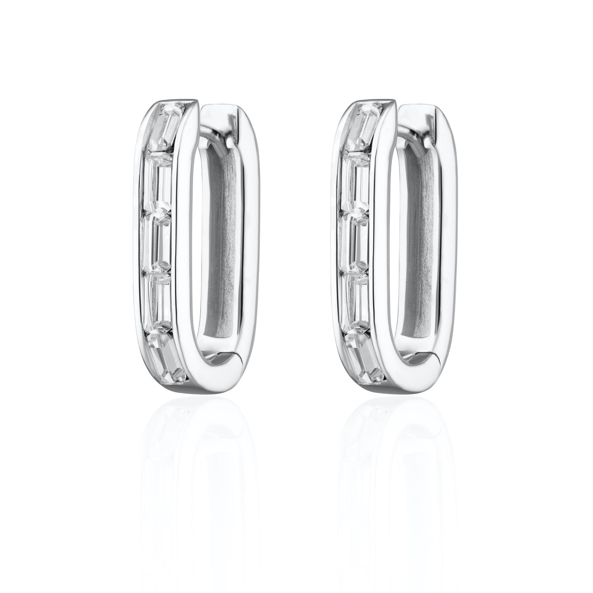 Oval Baguette Hoop Earrings Clear Stones