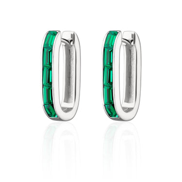 Oval Baguette Hoop Earrings with Green Stones| Hoop Earrings | Scream Pretty