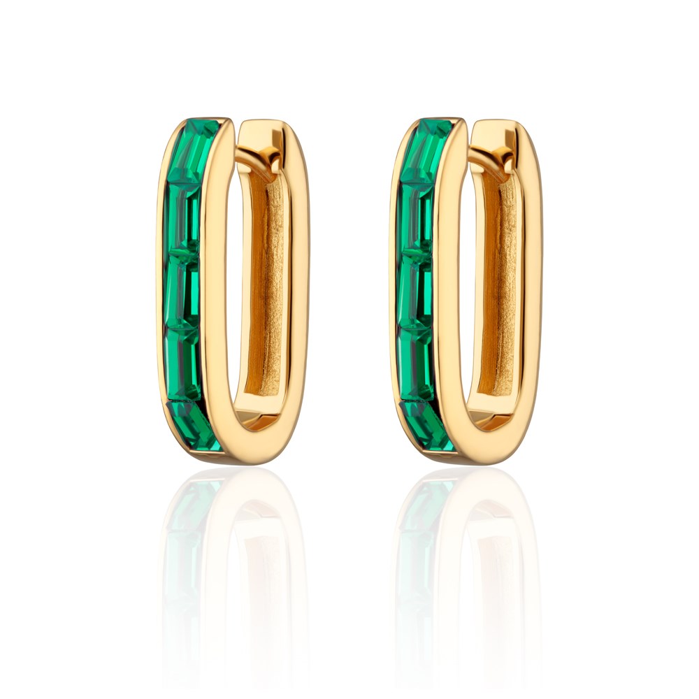 Gold Oval Baguette Hoop Earrings Stones