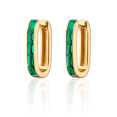 Oval Baguette Hoop Earrings with Green Stones| Hoop Earrings | Scream Pretty