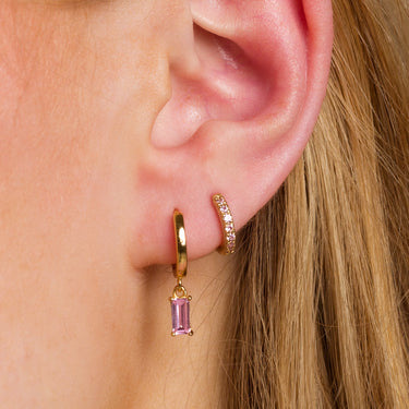 Pink Baguette Charm Hoop Earrings | Drop Hoop Earrings | Scream Pretty