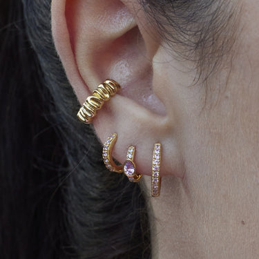 Large Huggie Hoop Earrings with Pink Stones | Silver & Gold Pink Stone Hoops | Scream Pretty