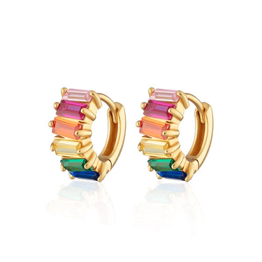 Rainbow Baguette Huggie Earrings | Multi-Coloured Small Hoop Earrings | Scream Pretty