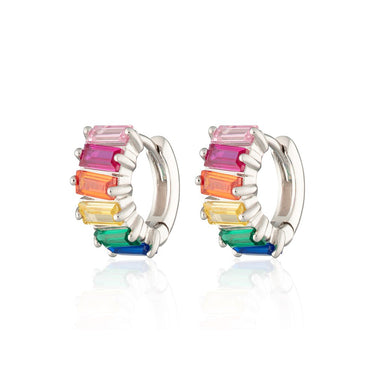 Rainbow Baguette Huggie Earrings | Multi-Coloured Small Hoop Earrings | Scream Pretty