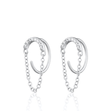 Reverse Sparkling Half Moon Chained Huggie Earrings | Small Hoop Earrings by Scream Pretty