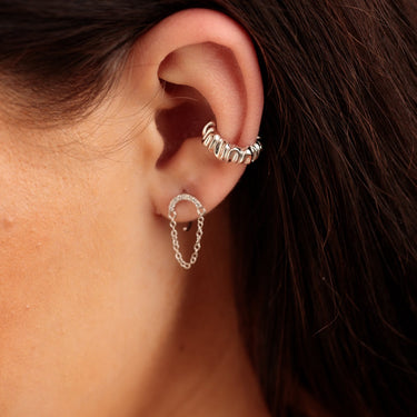 Reverse Sparkling Half Moon Chained Huggie Earrings | Small Hoop Earrings by Scream Pretty