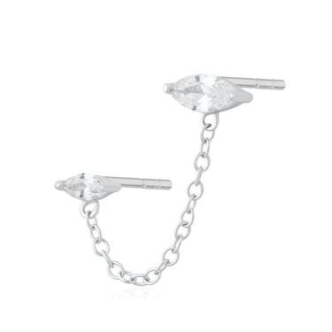 Droplet Double Stud Single Earring with Chain Connector