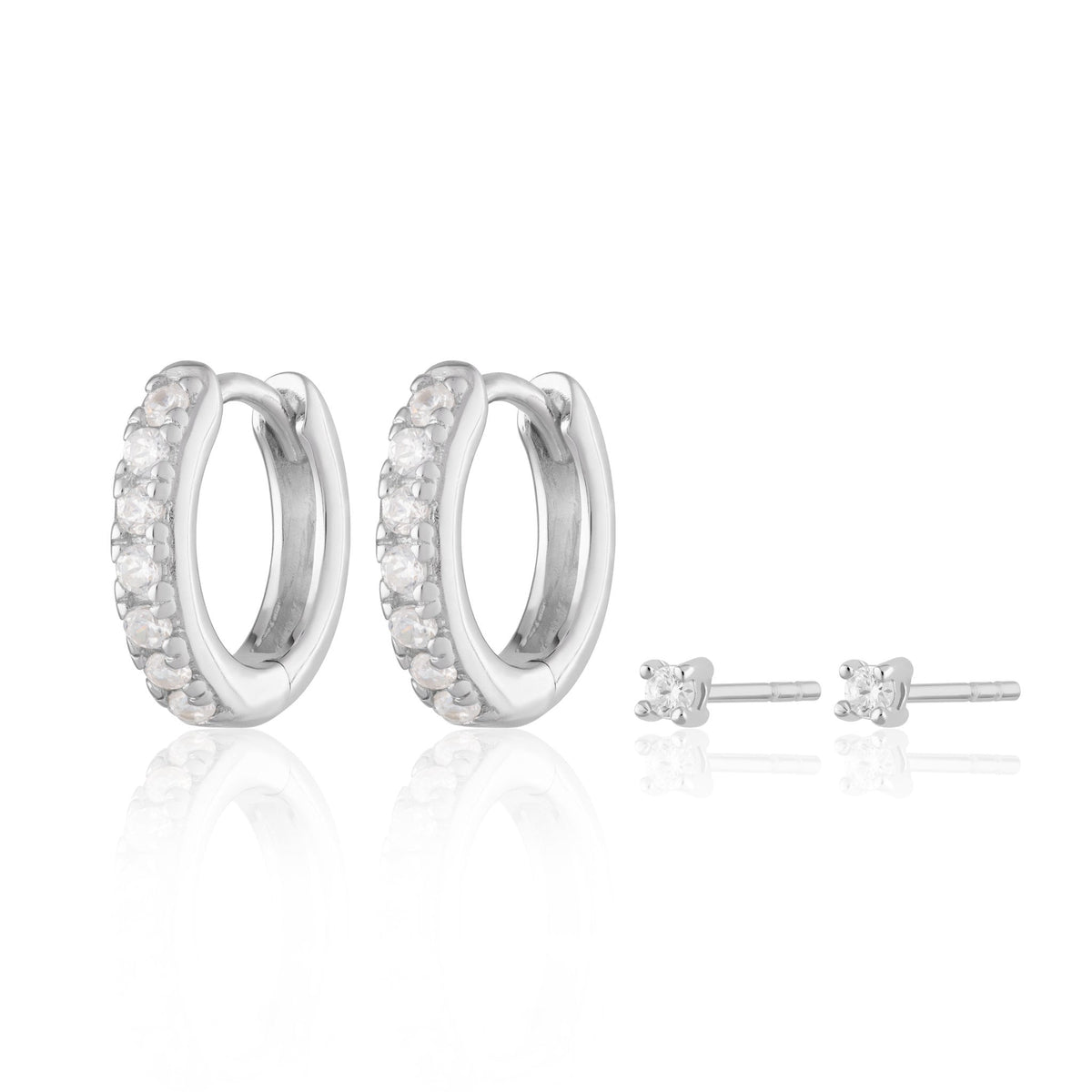 Sparkle Huggie Tiny Stud Set Earrings