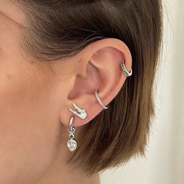 Huggie Earrings with Green Stones  earrings by Scream Pretty
