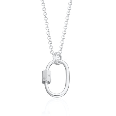 Carabiner Necklace - Linda Oval Clasp Necklace with Diamond in 18K Gold Plating