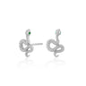 Silver Snake Stud Earrings with Green Stones | Serpent Shaped Studs