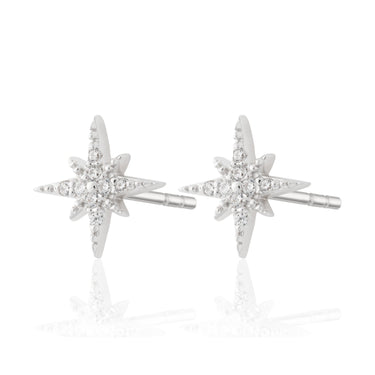 Silver Sparkling Star Stud Earrings | Star-Shaped Studs with Clear Stones