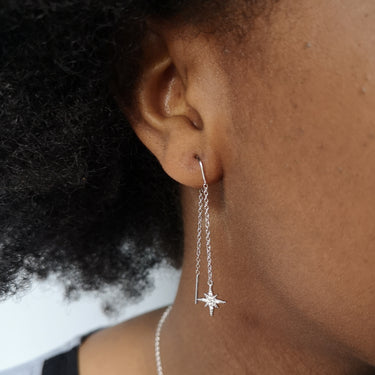 Silver Sparkling Star Threader Earrings by Scream Pretty