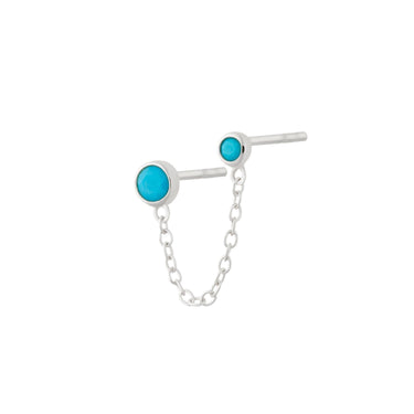 Turquoise Double Stud Single Earring with Chain Connector Sterling Silver Single Earring by Scream Pretty