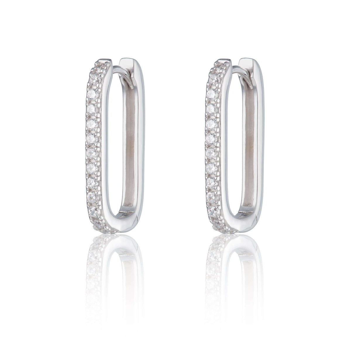 Oval Hoop Earrings Clear Stones