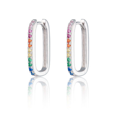 Oval Hoop Earrings with Rainbow Stones Sterling Silver earrings by Scream Pretty