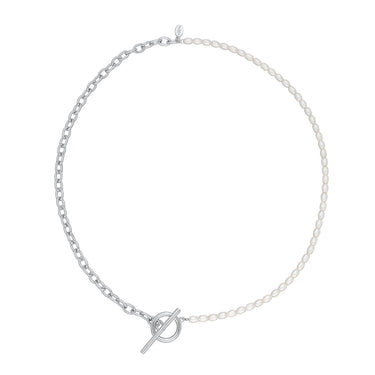 Hannah Martin Pearl and Chain T-Bar Necklace Silver Plated Necklace by Scream Pretty