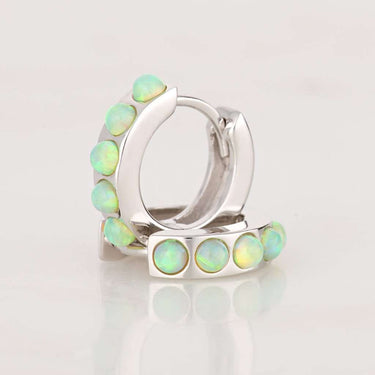 Lime Green Opal Silver Huggie Hoop Earrings 