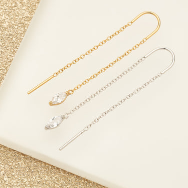 Silver & Gold Droplet Crystal Threader Earrings | Dangly Earrings