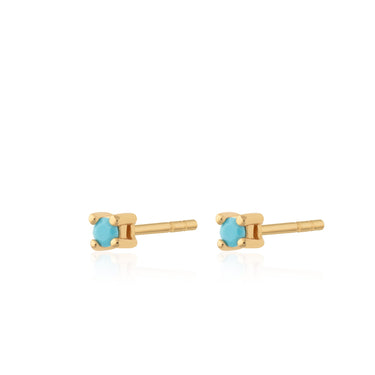 Gold Classic Cubic Zirconia Stud Earrings with Turquoise Stones