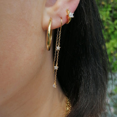 Gold Sparkling Star Threader Earrings with Chunky Hoops & Huggie