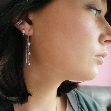 Silver Sparkling Star Threader Earrings in Silver Curated Ear