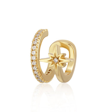 Star Double Band Small Ear Cuff | Silver & Gold Ear Wrap Earring for Non-Pierced Ears | Scream Pretty
