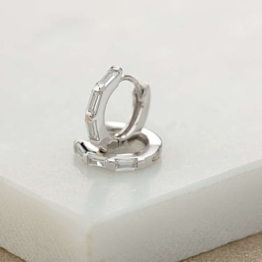Baguette Silver Huggie  Hoop Earrings  