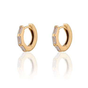 Baguette cut Gold Huggie Hoop Earrings 